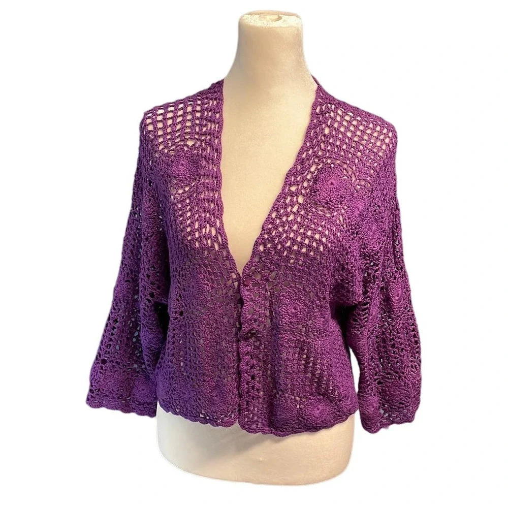Women's Deep Purple Handmade‎ Crochet Boho Top/Cardigan Size Small